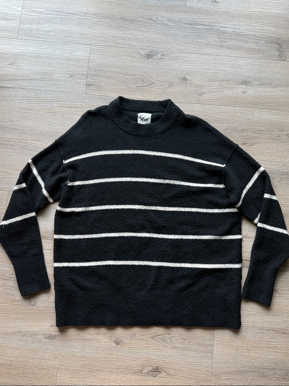 aerie Black Crewneck Sweater with White Stripes